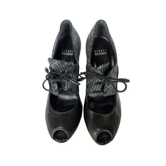 Stuart Weitzman Snake Leather Platform Peeptoe Lace-Up Stilettos Heels Size 37 - Picture 4 of 15